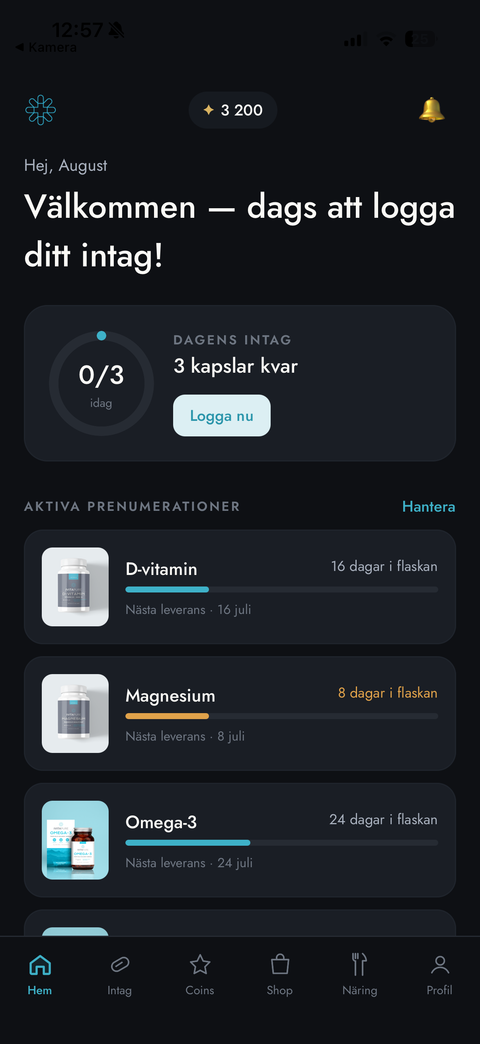 Ivitapure-appen — startskärm