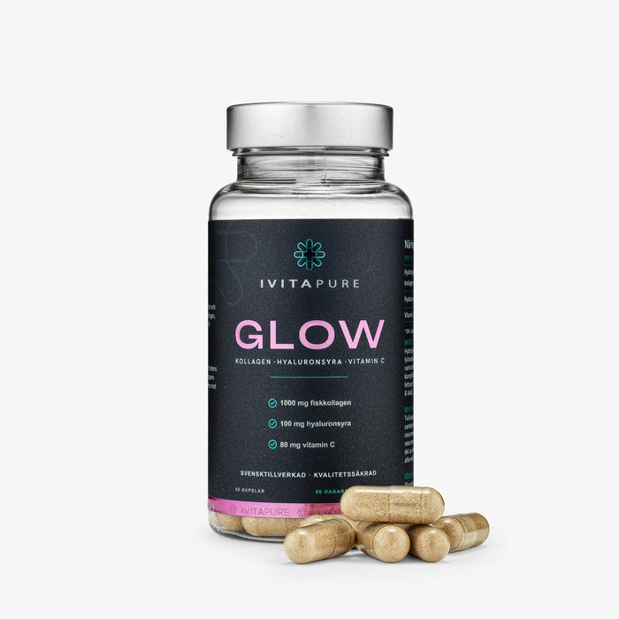 Ivitapure Glow, burken framifrån med kapslar framför