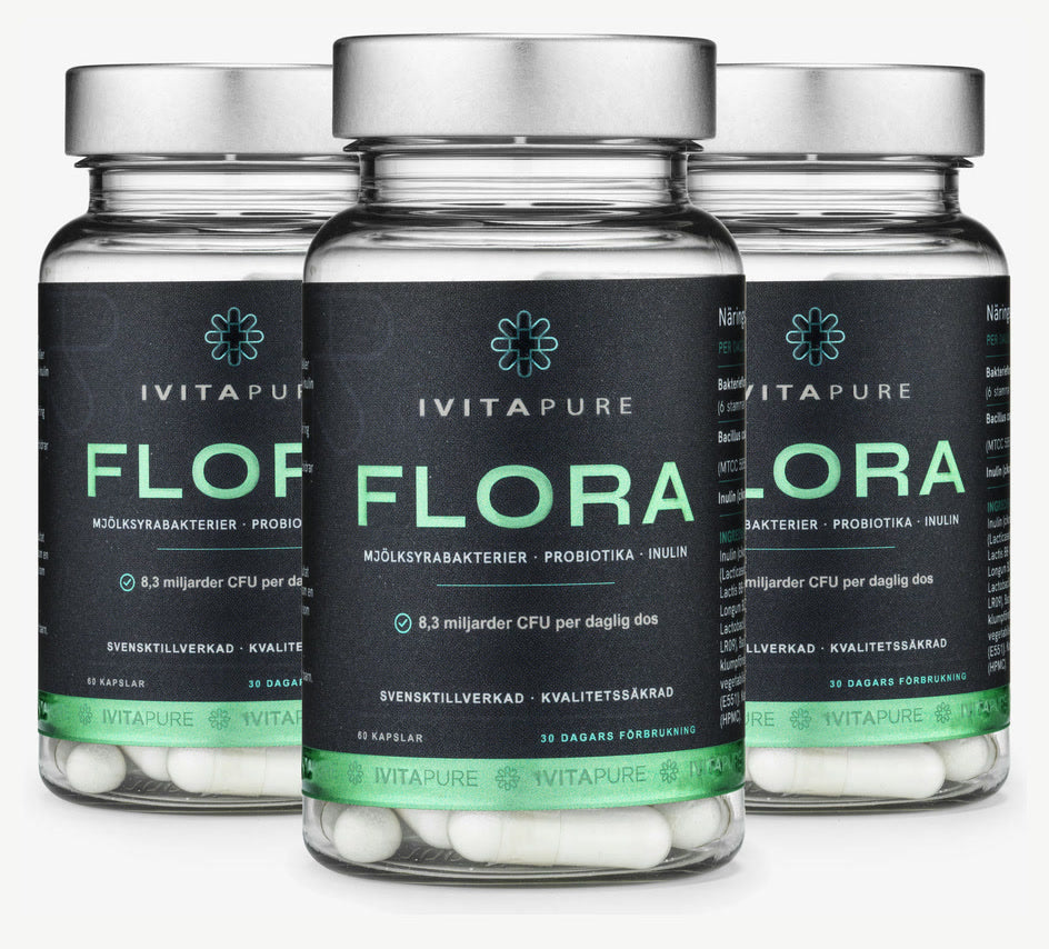 Tre burkar Ivitapure Flora, en leverans var tredje månad